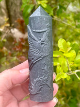 Load image into Gallery viewer, Carved Natural Shungite Phoenix Totem Point Tower