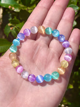 Load image into Gallery viewer, Chatoyant Rainbow Selenite 8mm Beaded Bracelet