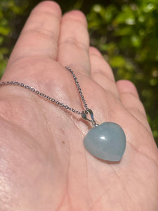 Natural Aquamarine Crystal Heart Shaped Necklace