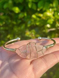 Wire Wrapped Rose Quartz Crystal Cuff Bracelet