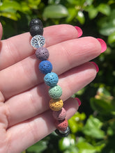 Load image into Gallery viewer, Lava Stone Seven Chakras Tree of Life Diffuser Beaded Stretch Bracelet
