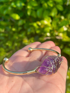 Wire Wrapped Amethyst Crystal Cuff Bracelet