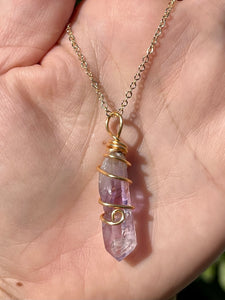 14 Carat Gold Filled Wire Wrapped Vera Cruz Amethyst Crystal Necklace