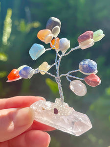 Wire Wrapped Chakra Crystal Gem Tree on Brazilian Clear Quartz Crystal Natural Point