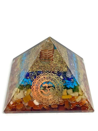 Large 7 Chakra Crystal Orgone Energy Pyramid - Om Aum Symbol