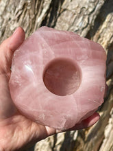 Load image into Gallery viewer, Large A Grade Brazilian Rose Quartz Crystal Polished Tealight Candle Holder