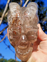 Load image into Gallery viewer, Hand Carved Rutilated Smokey Quartz Crystal Horned Skull