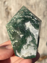 Load image into Gallery viewer, Moss Agate Druzy Geode Polished Point