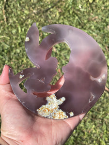 Large Sparkling Druzy Agate Crescent Moon Fairy Carving