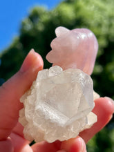 Load image into Gallery viewer, Brazilian Rose Quartz Crystal Bear Carving on Clear Quartz Crystal Pineapple Cluster
