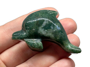 Hand Carved 2” Moss Agate Dolphin