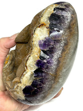 Load image into Gallery viewer, 15 Cm Unique Amethyst Cluster Geode Crystal Egg with Botryoidal Chalcedony