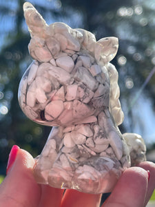 Hand Crafted White Howlite Crystal Resin Unicorn