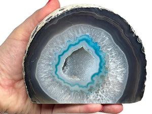 Large Sparkling Teal Blue Agate Druze Geode Cave