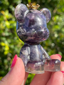 Hand Crafted Purple Amethyst Crystal Resin Teddy Bear