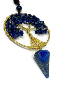 Beautiful Wire Wrapped Lapis Lazuli Tree of Life Pendulum Necklace