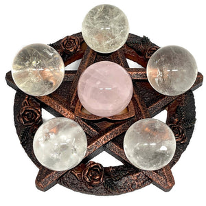 Wiccan Pentacle with Celtic Triquetra Multi Crystal Sphere Display Stand